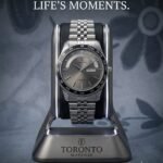 TORONTO Model 1837 Heritage Chrono-Style Watch – Charcoal Grey Sunray Dial with Black Sport Bezel .